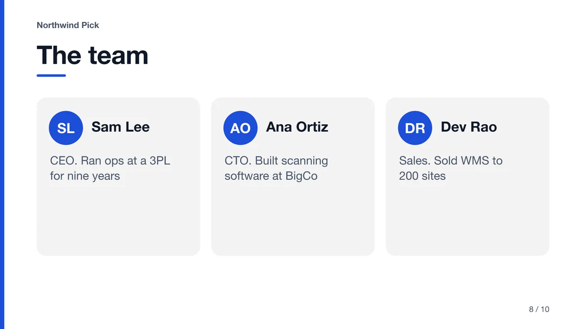 A pitch deck team slide