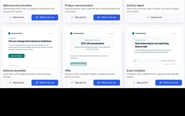 Ready-made email designs in touchbase